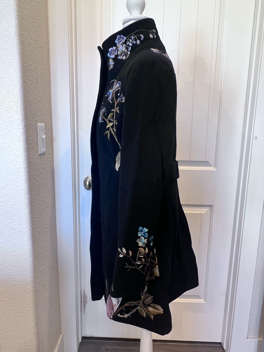Vintage NWT 90s XOXO Embroidered Cashmere Wool Blend Coat Botanical Fairycore S - Picture 5 of 14